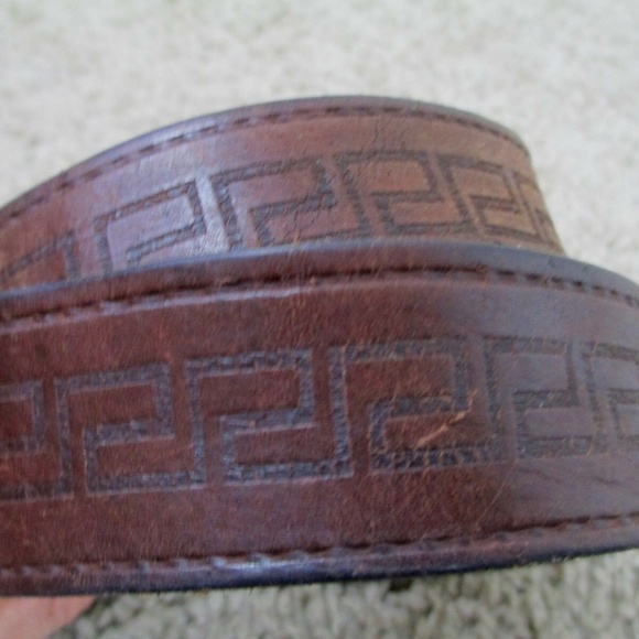 Unbranded Other - Shabby Leather Belt Large Geo Tooled Design Shabby Unbranded Other - Shabby Leather Belt Large Geo Tooled Design Shabby
